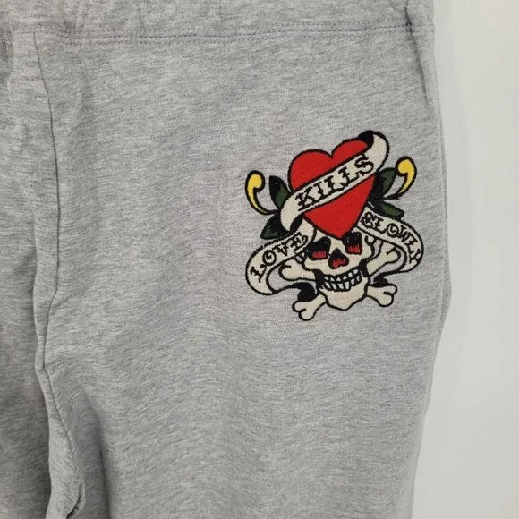 Ed hardy by Christian Audigier womens large gray spellout love heart sweatpants